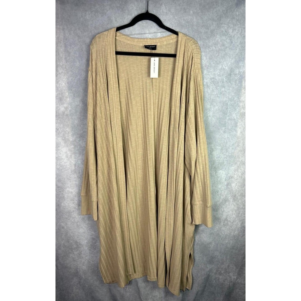 Lane Bryant Tan Ribbed Open Front‎ Duster Cardigan Sweater Long Sleeve Plus Size